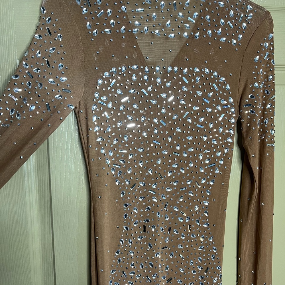 Elegant Brown Rhinestone Dress